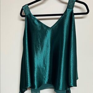 Satin V-Neck Camisole in Deep Green